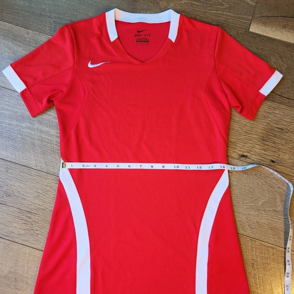 Nike Womens Dri-FIT Soccer Jersey Red White V-Neck Athletic Training Shirt Small